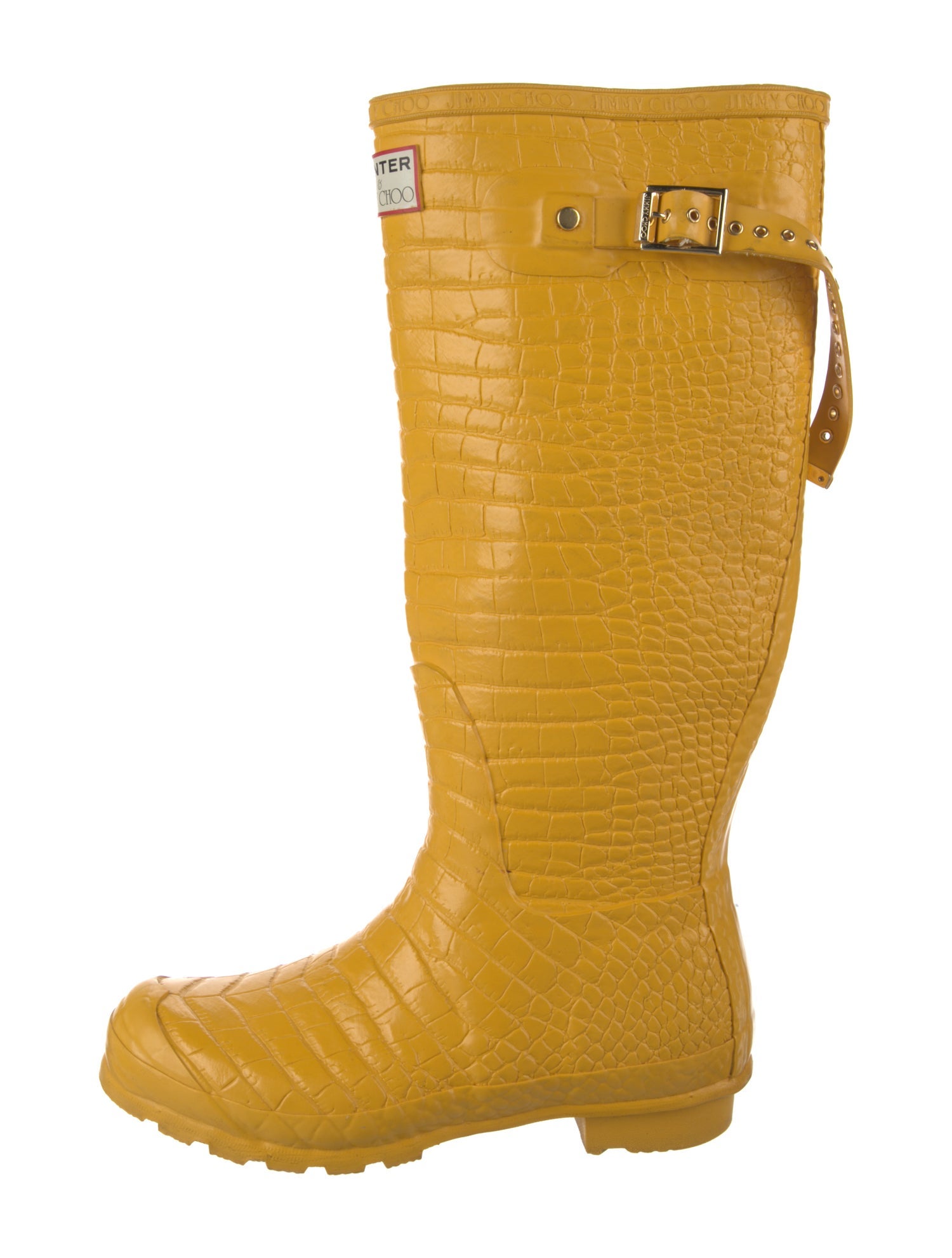 靴 HUNTER & JIMMY CHOO Jimmy Choo Hunter Pink Croc Embossed Tall Knee Rain Boots