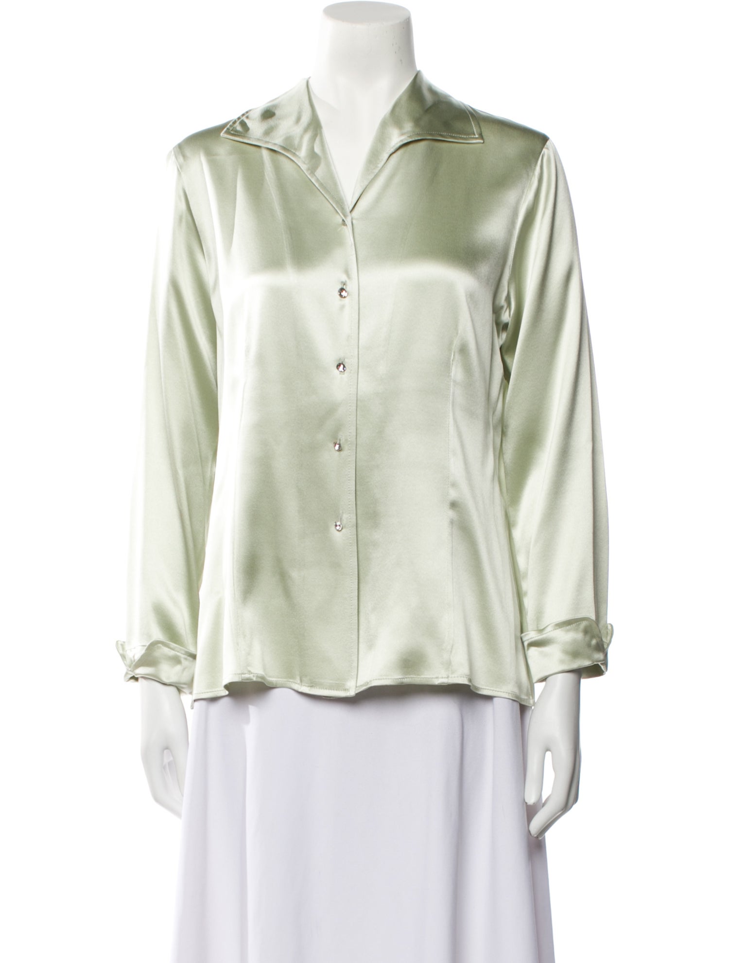 Juliana Collezione Silk Long Sleeve Button-Up Top
