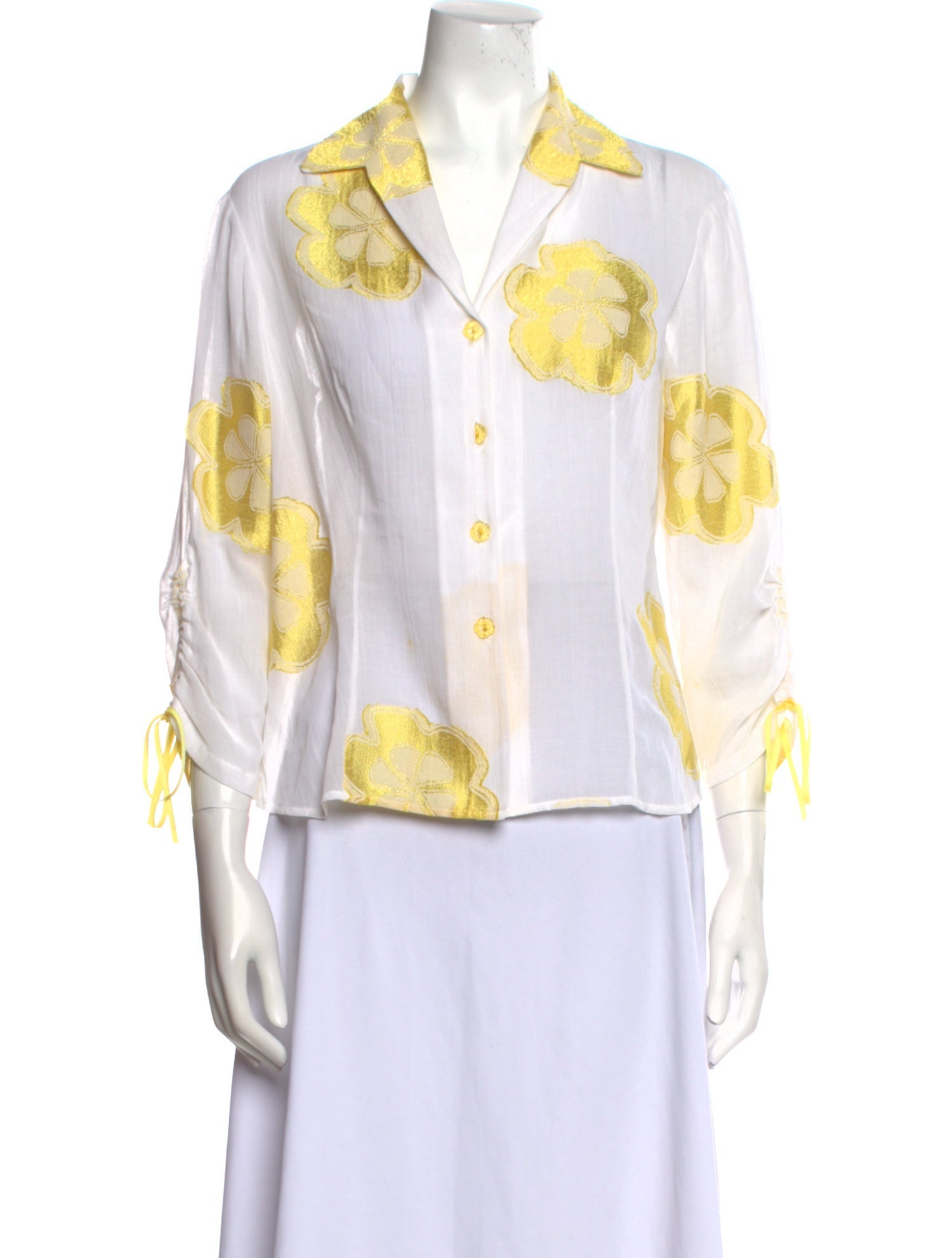 Juliana Collezione Printed Three-Quarter Sleeve Button-Up Top