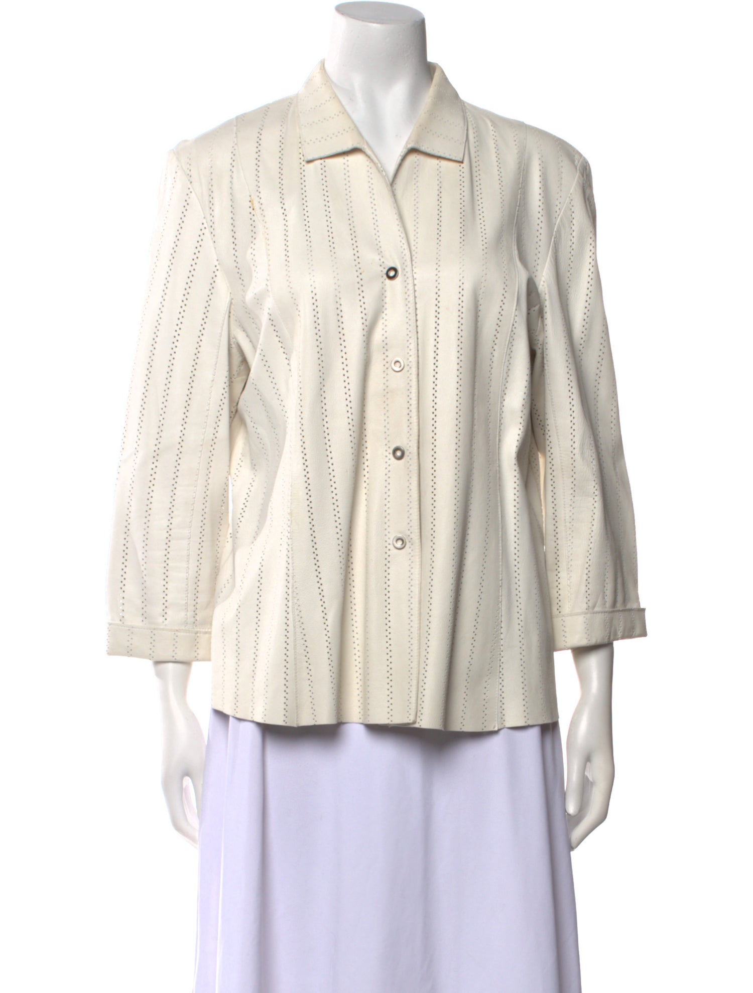 Juliana Collezione Leather Striped Button-Up Top