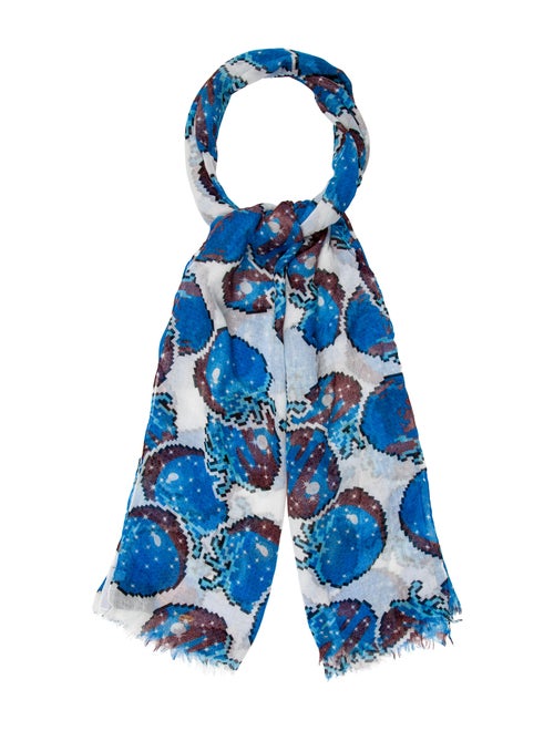 Julien David Sheer Strawberry Print Scarf Blue