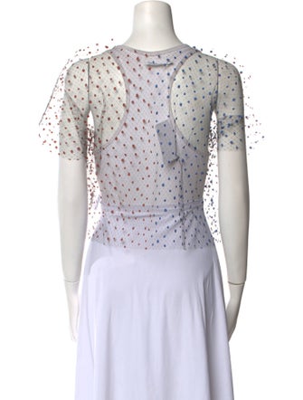 Julien David Polka Dot Print Crew Neck Crop Top