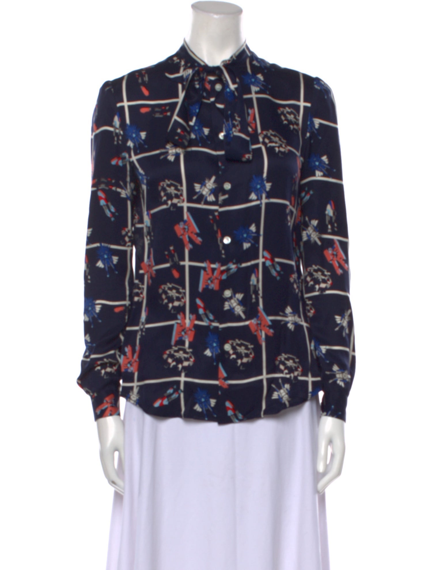 Julien David Silk Printed Button-Up Top
