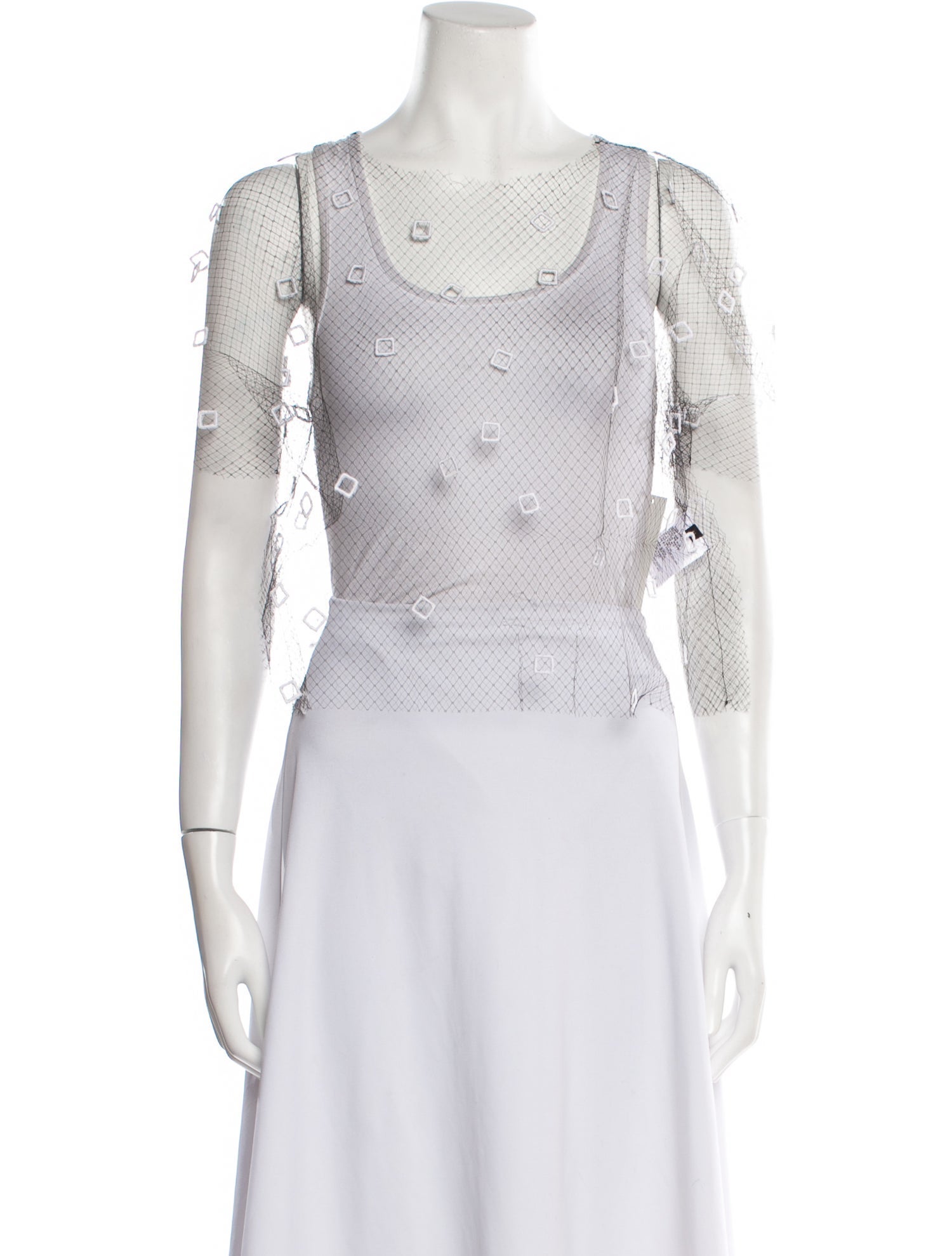 Julien David Lace Pattern Scoop Neck Crop Top