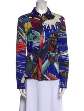 Julien David Silk Printed Button-Up Top