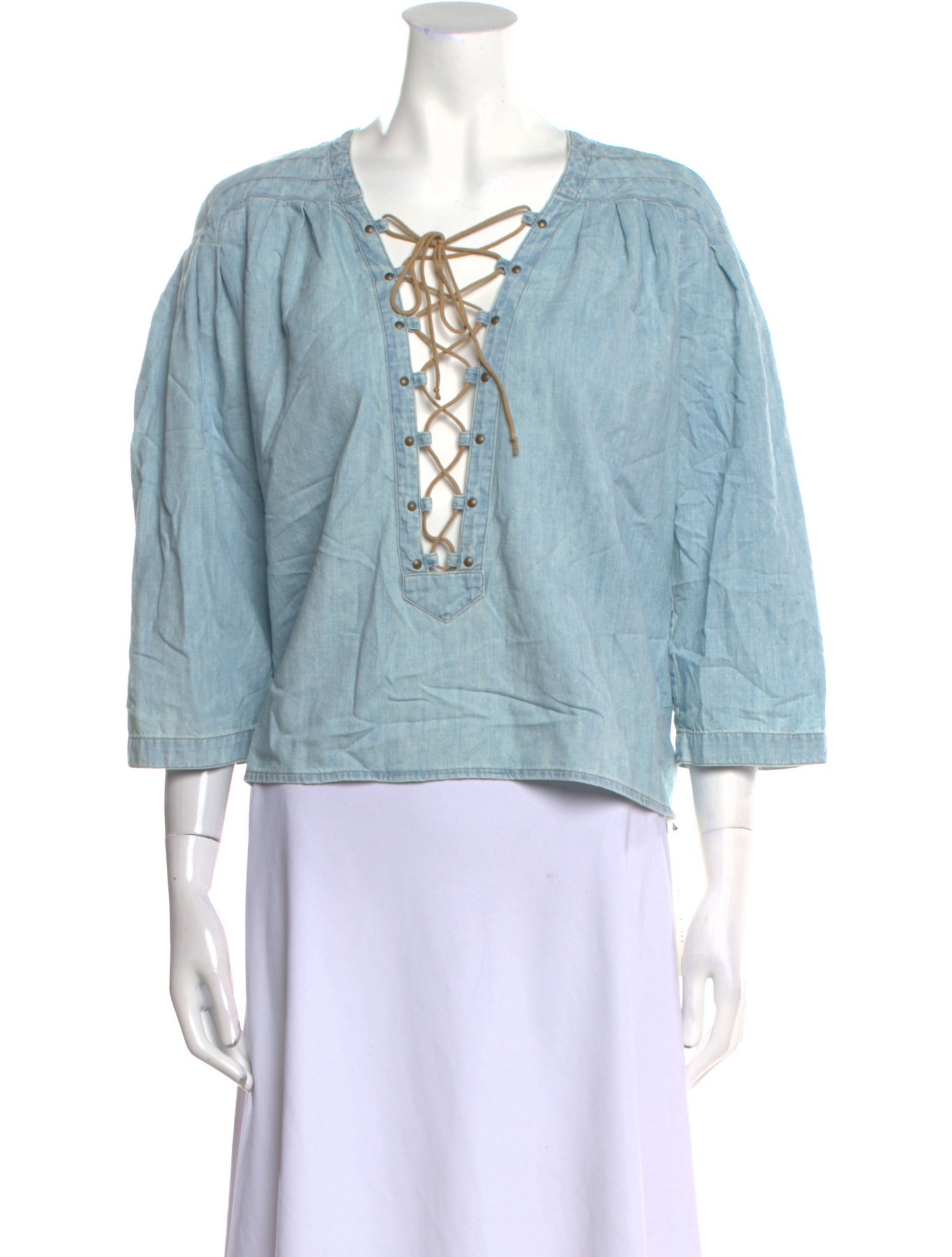 Jean Atelier V-Neck Three-Quarter Sleeve Crop Top