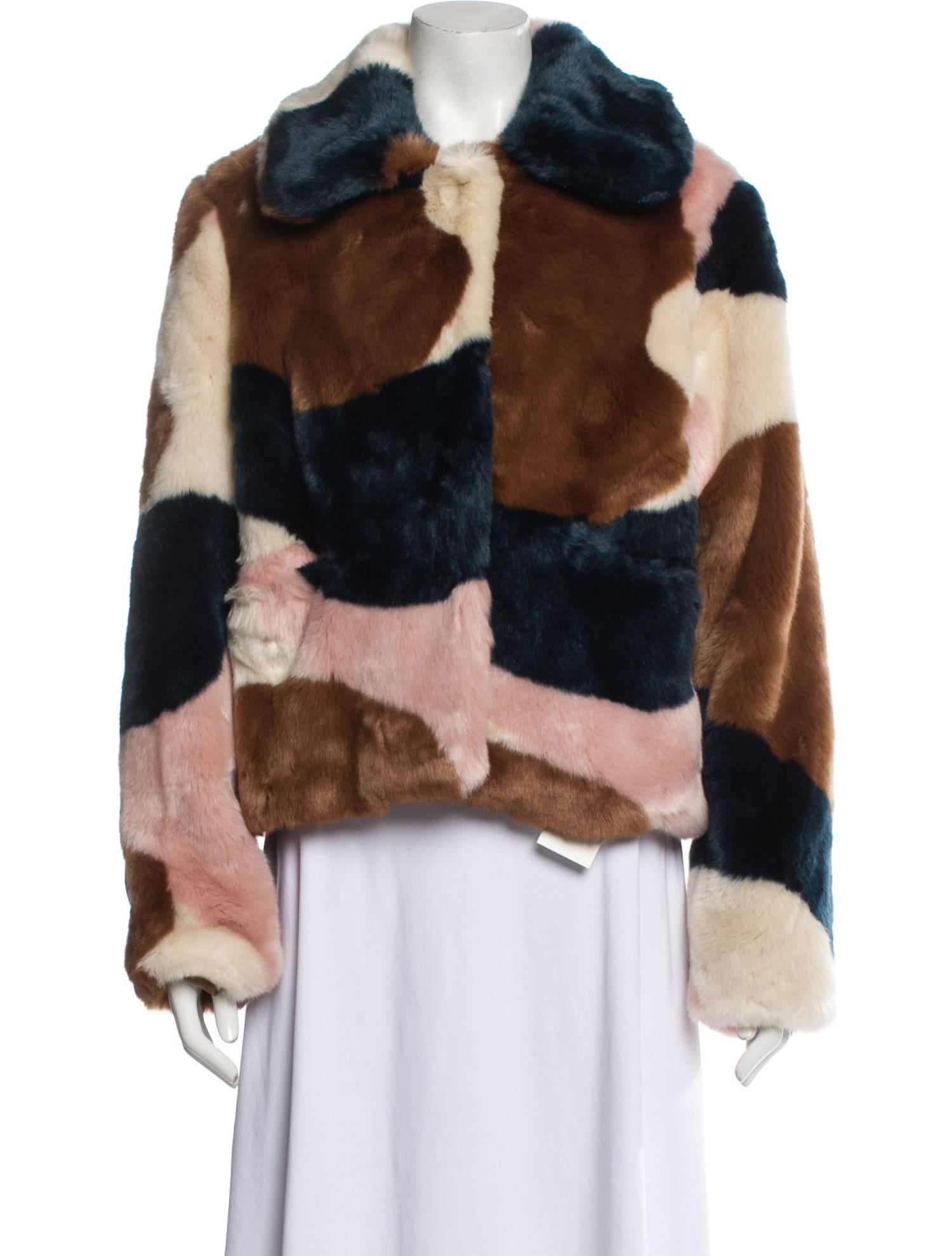 Jakke Colorblock Pattern Faux Fur Jacket