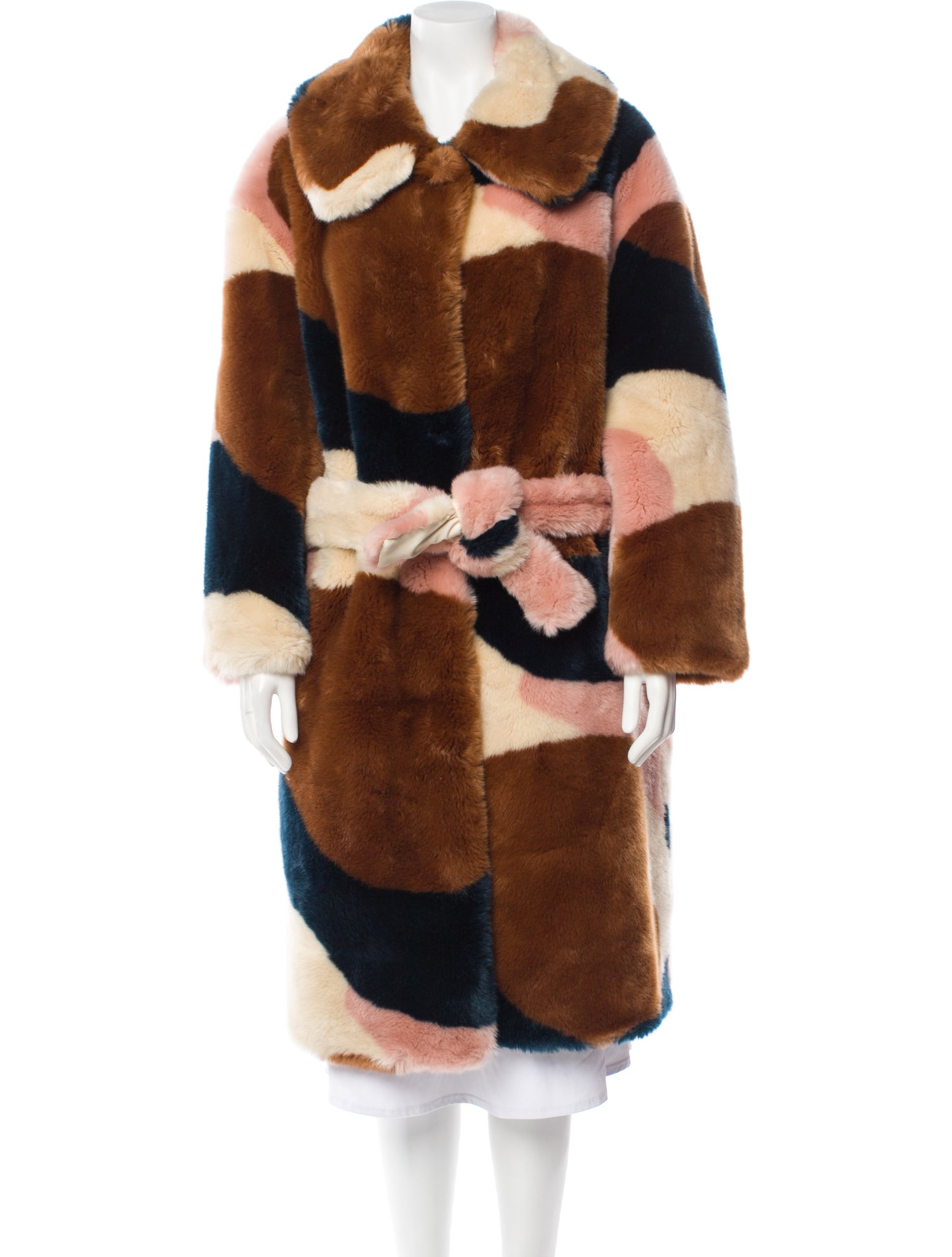 Jakke Colorblock Pattern Faux Fur Coat