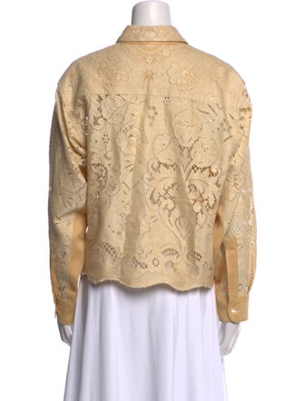 Jess Meany Lace Pattern Long Sleeve Button-Up Top
