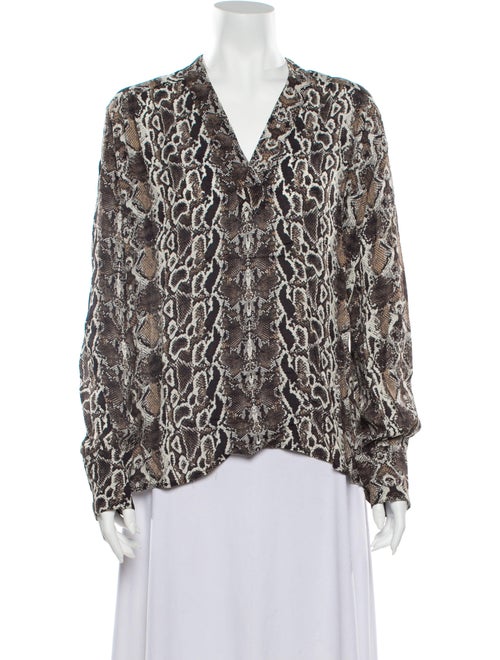 Judith & Charles Animal Print V-Neck Blouse Brown