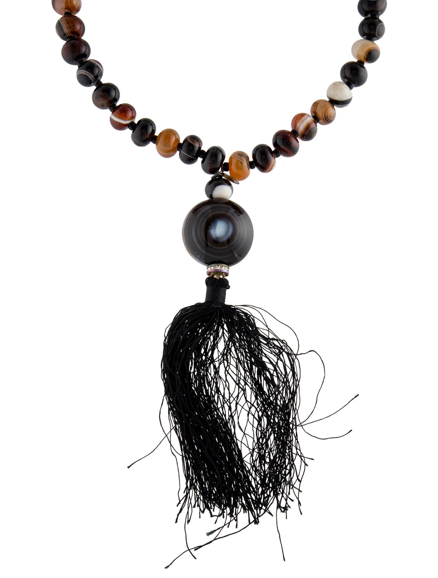 Jianhui Vintage Crystal & Stone Beaded Tassel Necklace