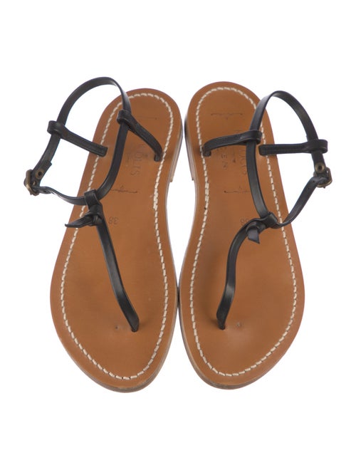 Doen & K.Jacques Leather Colorblock Pattern T-Strap Sandals