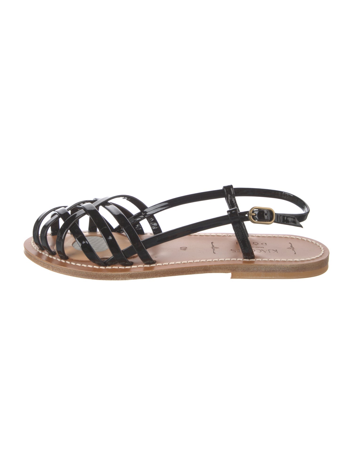 Doen & K.Jacques Patent Leather Colorblock Pattern Slingback Sandals