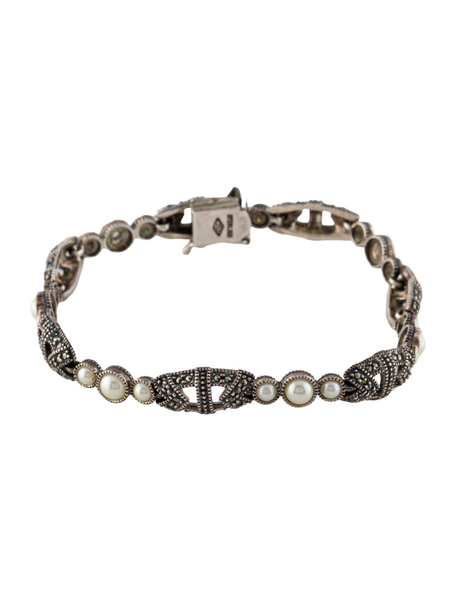 Judith Jack Faux Pearl & Marcasite Link Bracelet