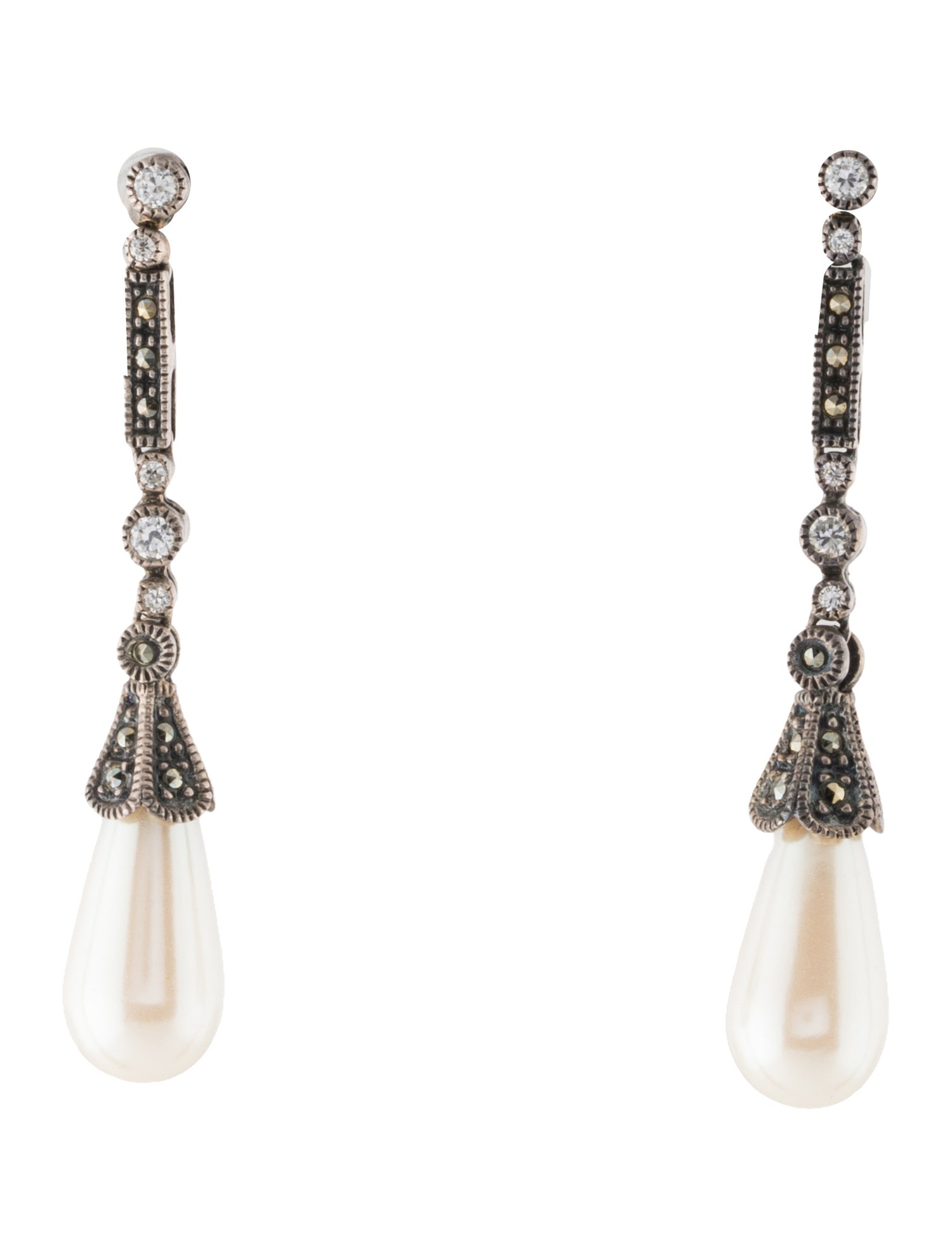 Judith Jack Faux Pearl & Marcasite Drop Earrings