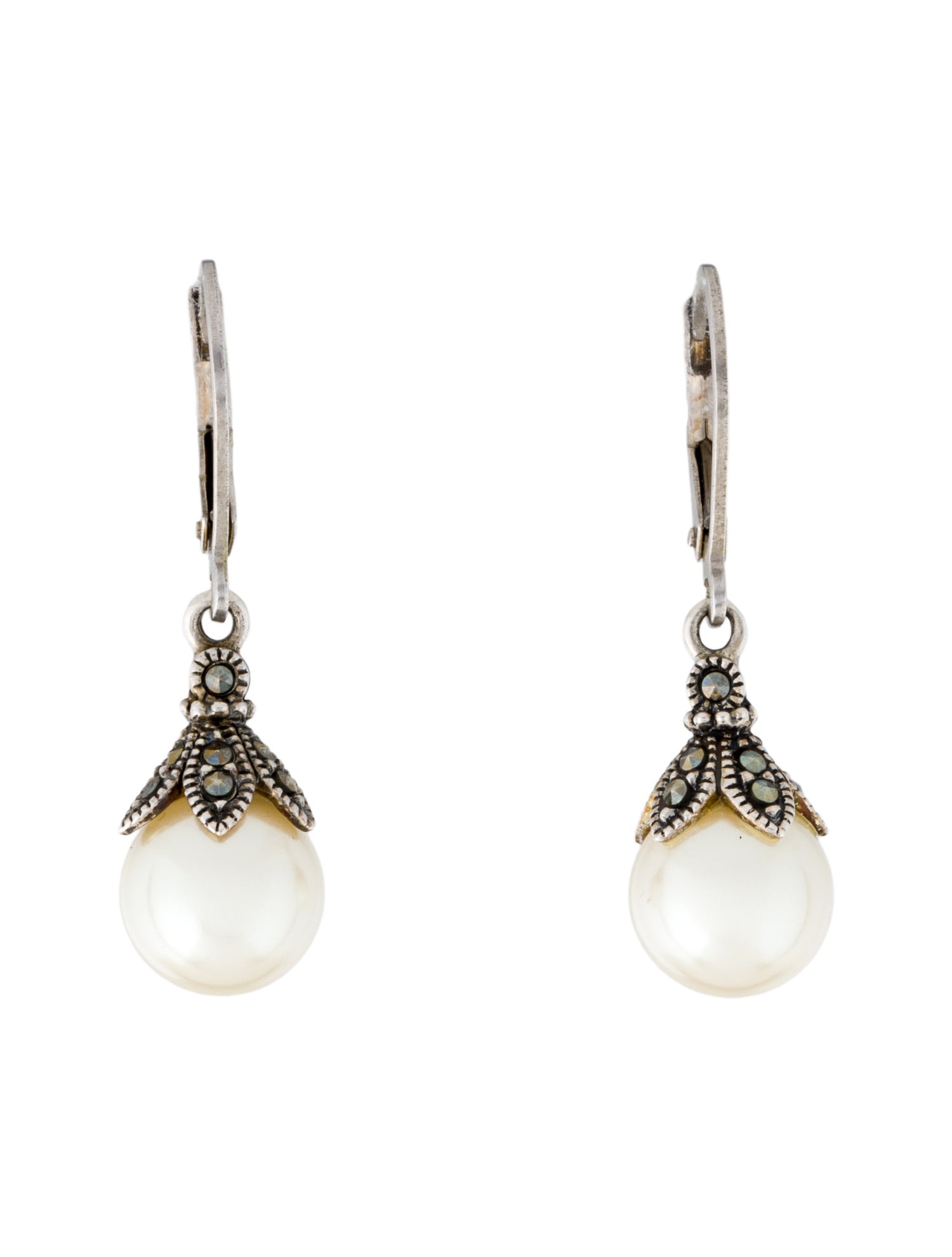 Judith Jack Marcasite & Pearl Drop Earrings