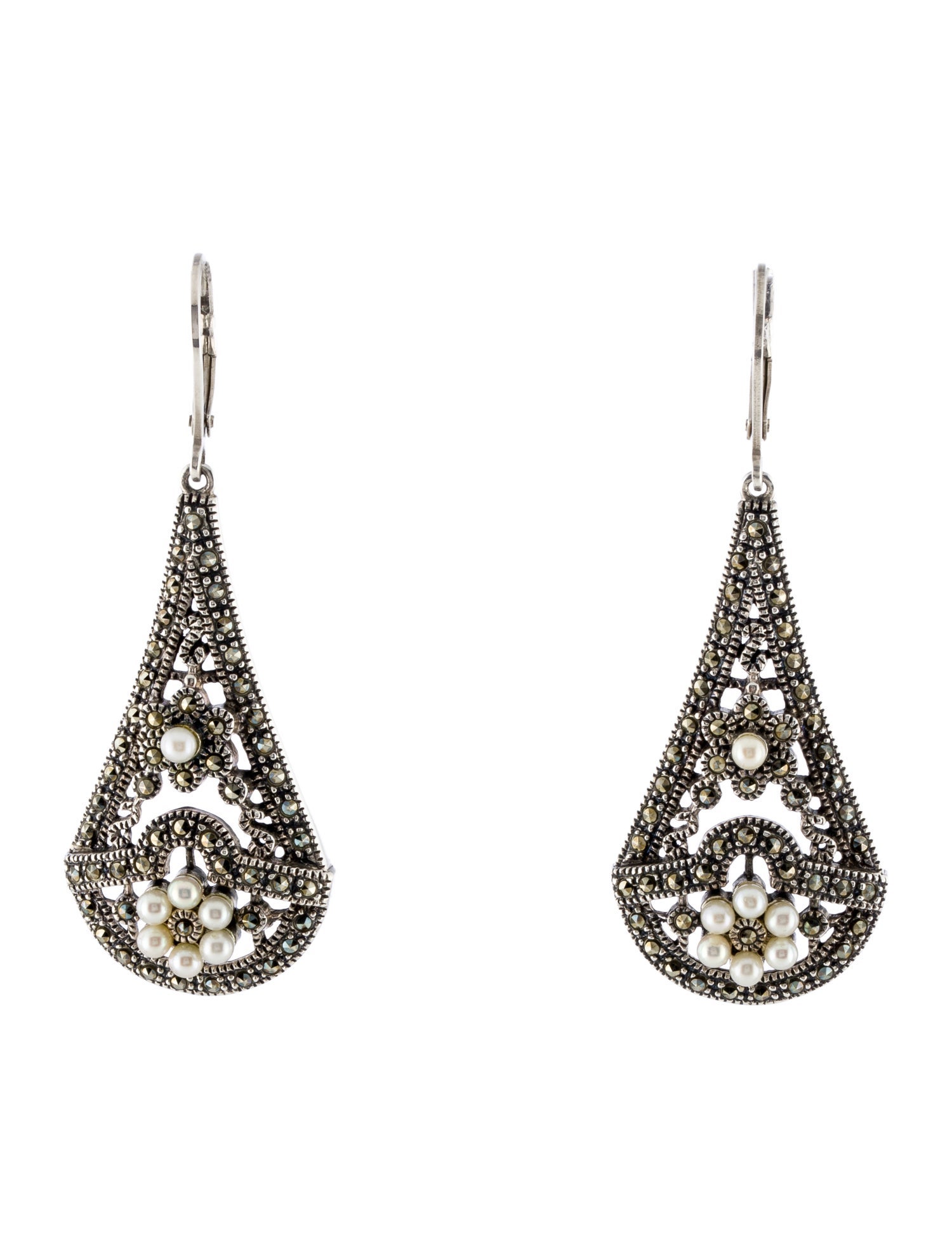 Judith Jack Pearl & Marcasite Drop Earrings
