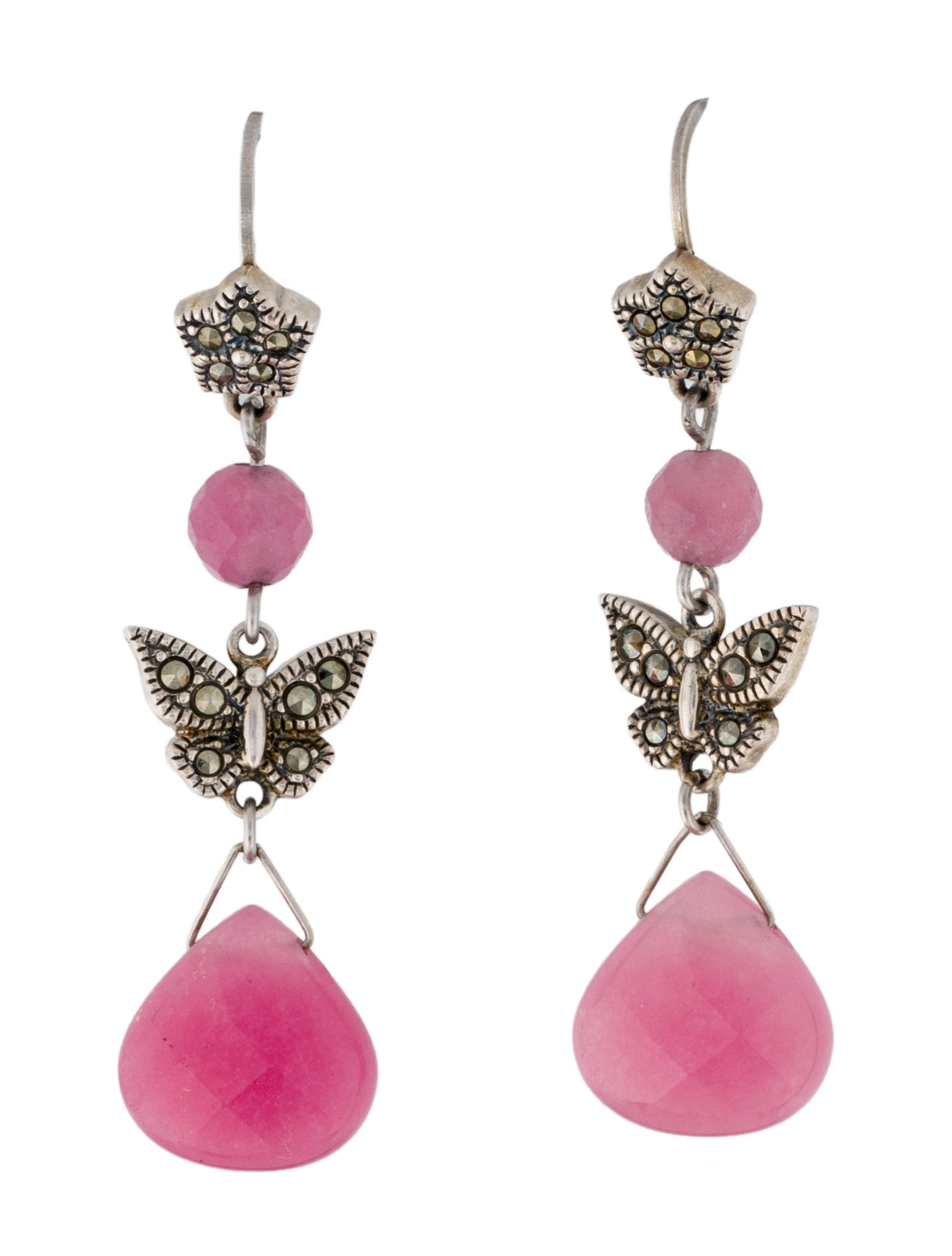 Judith Jack Dyed Quartzite & Marcasite Butterfly Drop Earrings