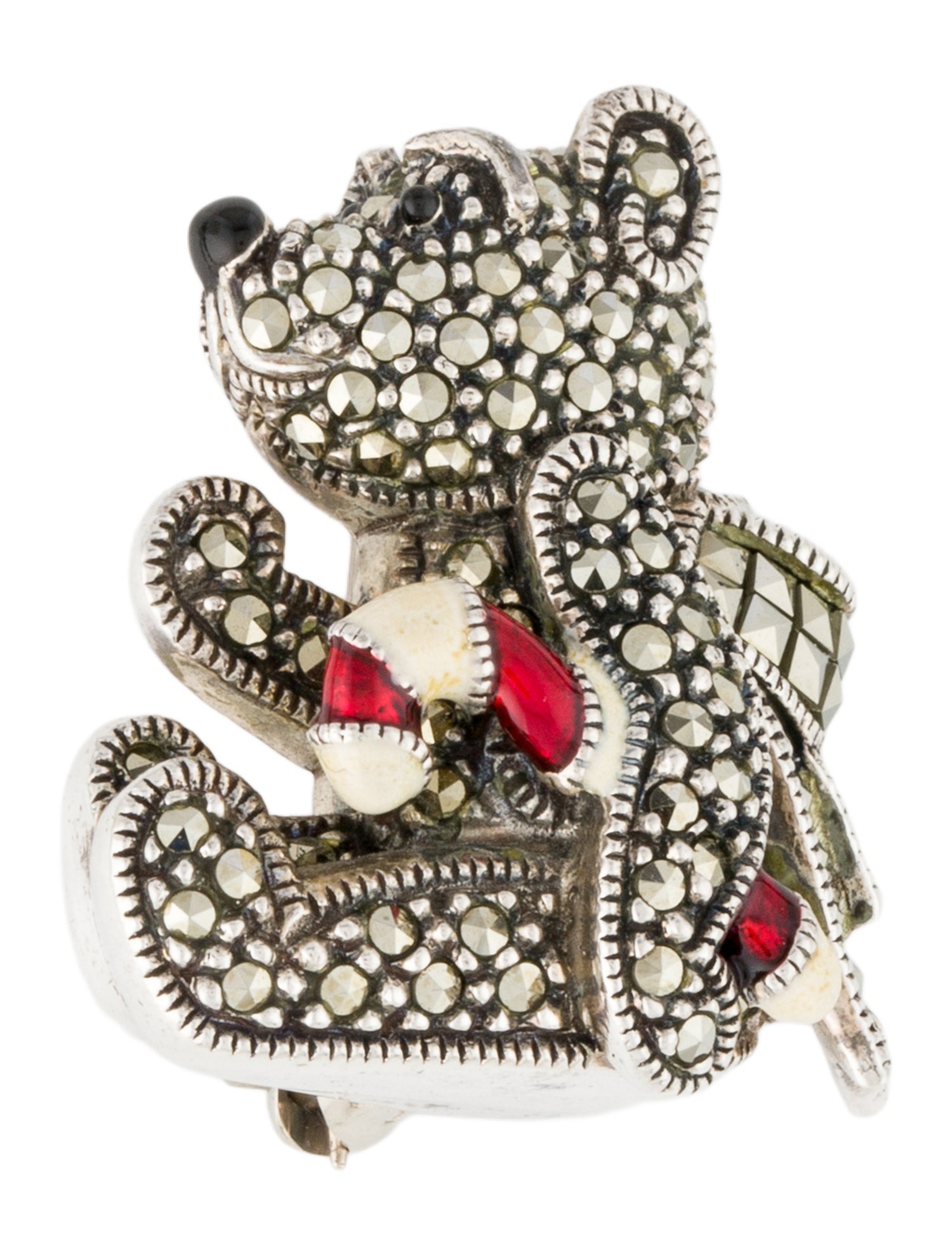 Judith Jack Enamel & Marcasite Bear Brooch Pendant