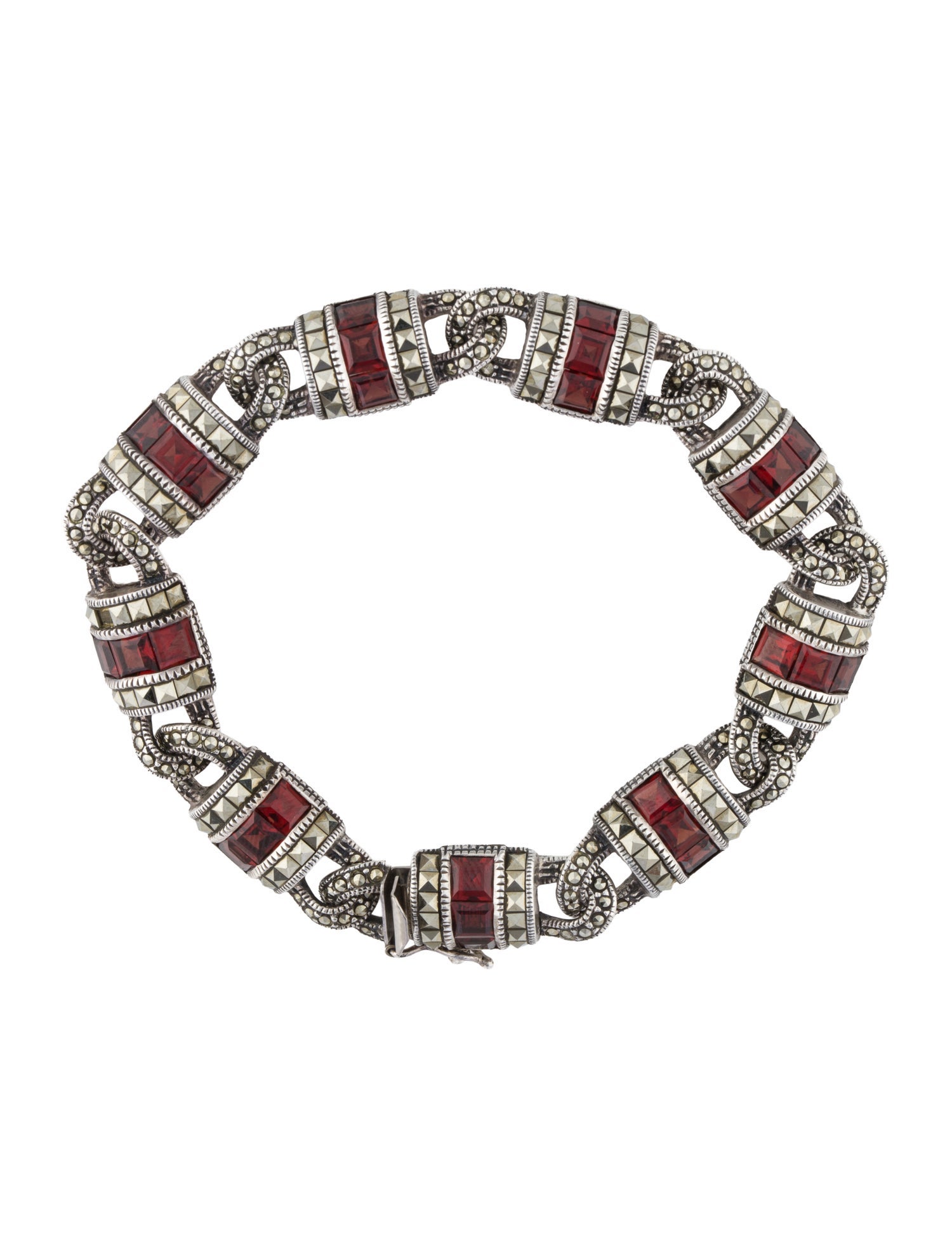Judith Jack 10.53ctw Garnet & Marcasite Link Bracelet