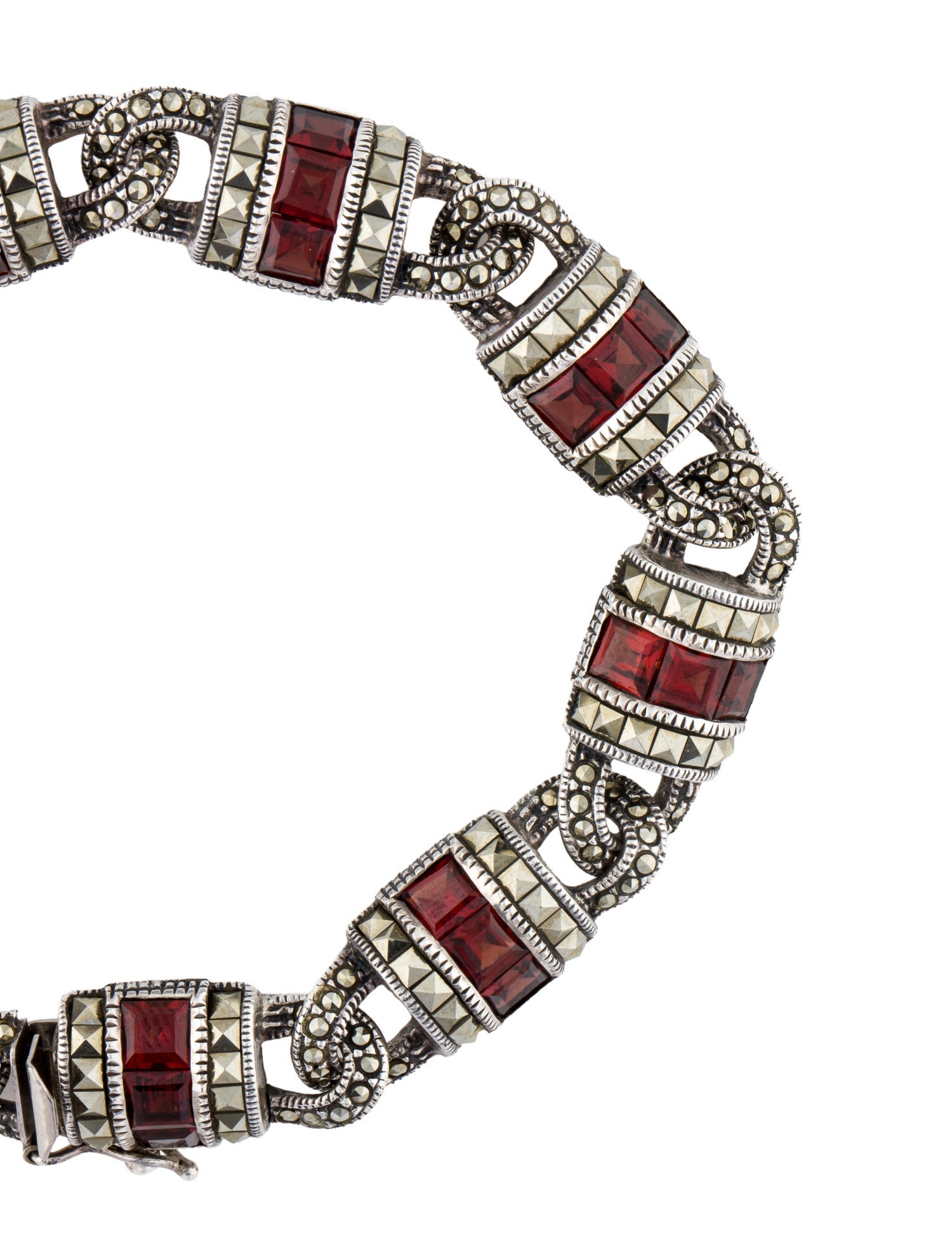 Judith Jack 10.53ctw Garnet & Marcasite Link Bracelet