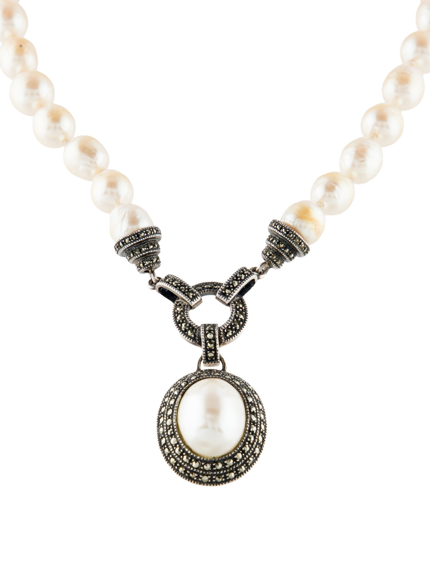 Judith Jack Faux Pearl & Marcasite Pendant Necklace
