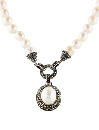 Judith Jack Faux Pearl & Marcasite Pendant Necklace