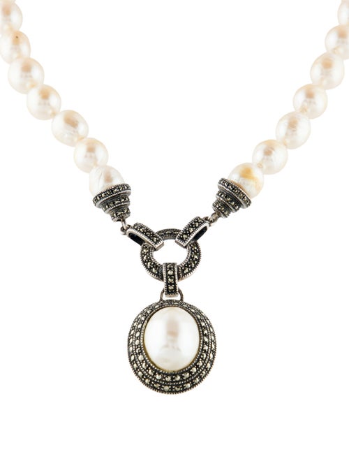 Judith Jack Faux Pearl & Marcasite Pendant Necklace
