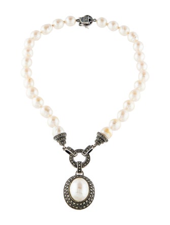 Judith Jack Faux Pearl & Marcasite Pendant Necklace
