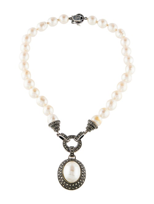 Judith Jack Faux Pearl & Marcasite Pendant Necklace