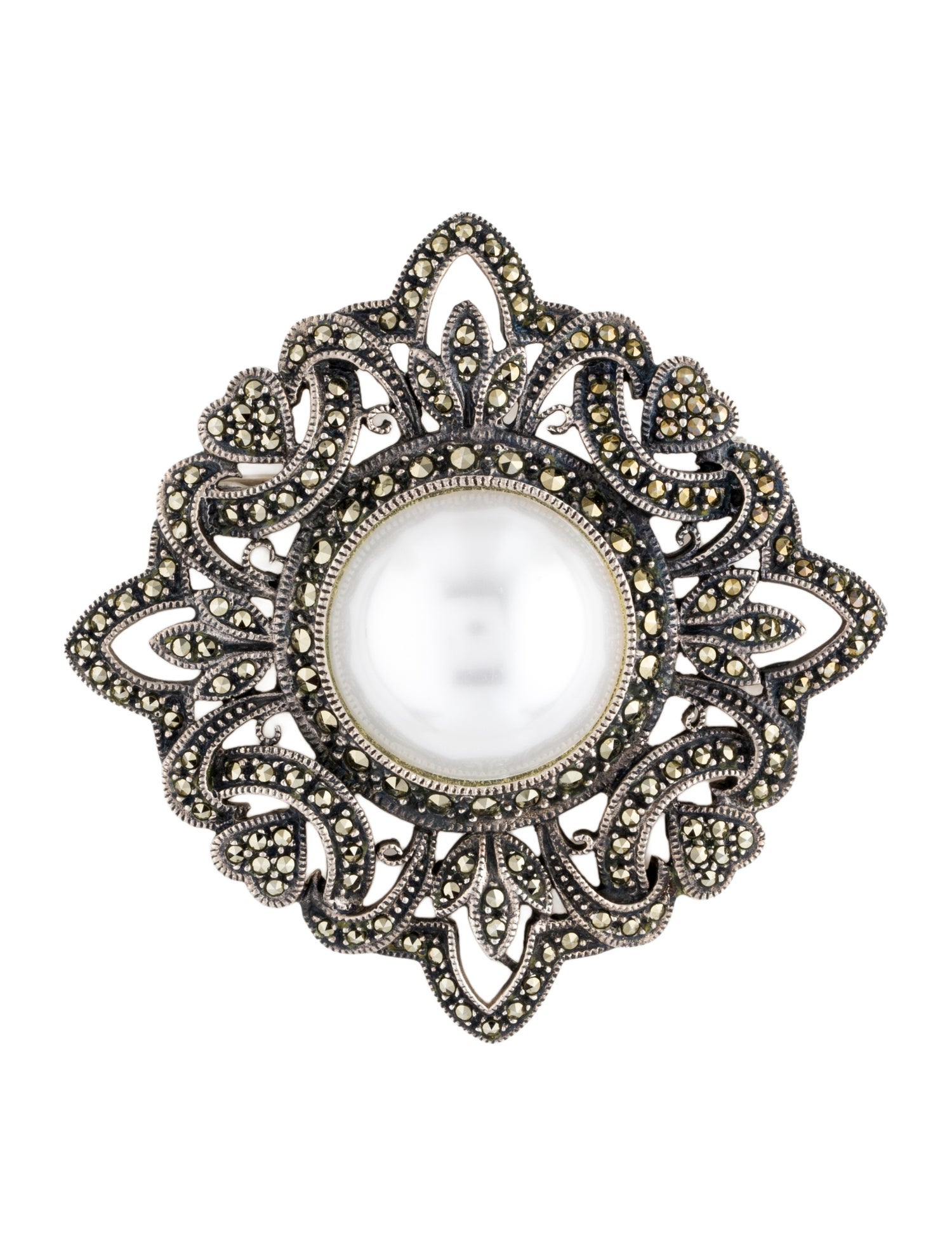 Judith Jack Faux Pearl & Marcasite Pin Brooch