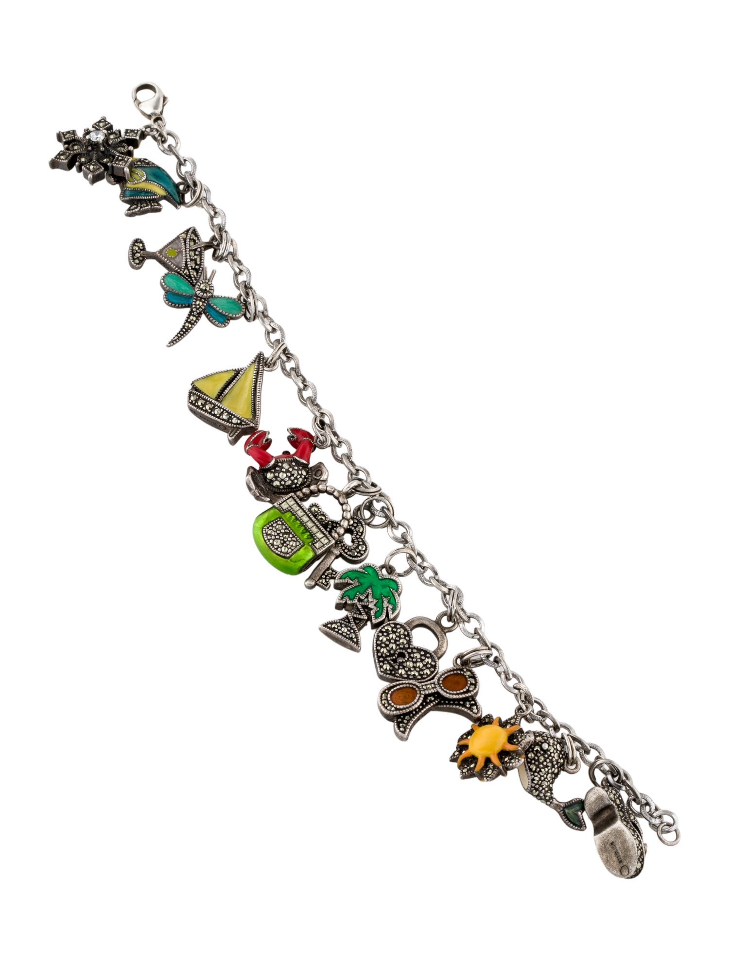 Judith Jack Marcasite, Crystal & Enamel Charm Bracelet