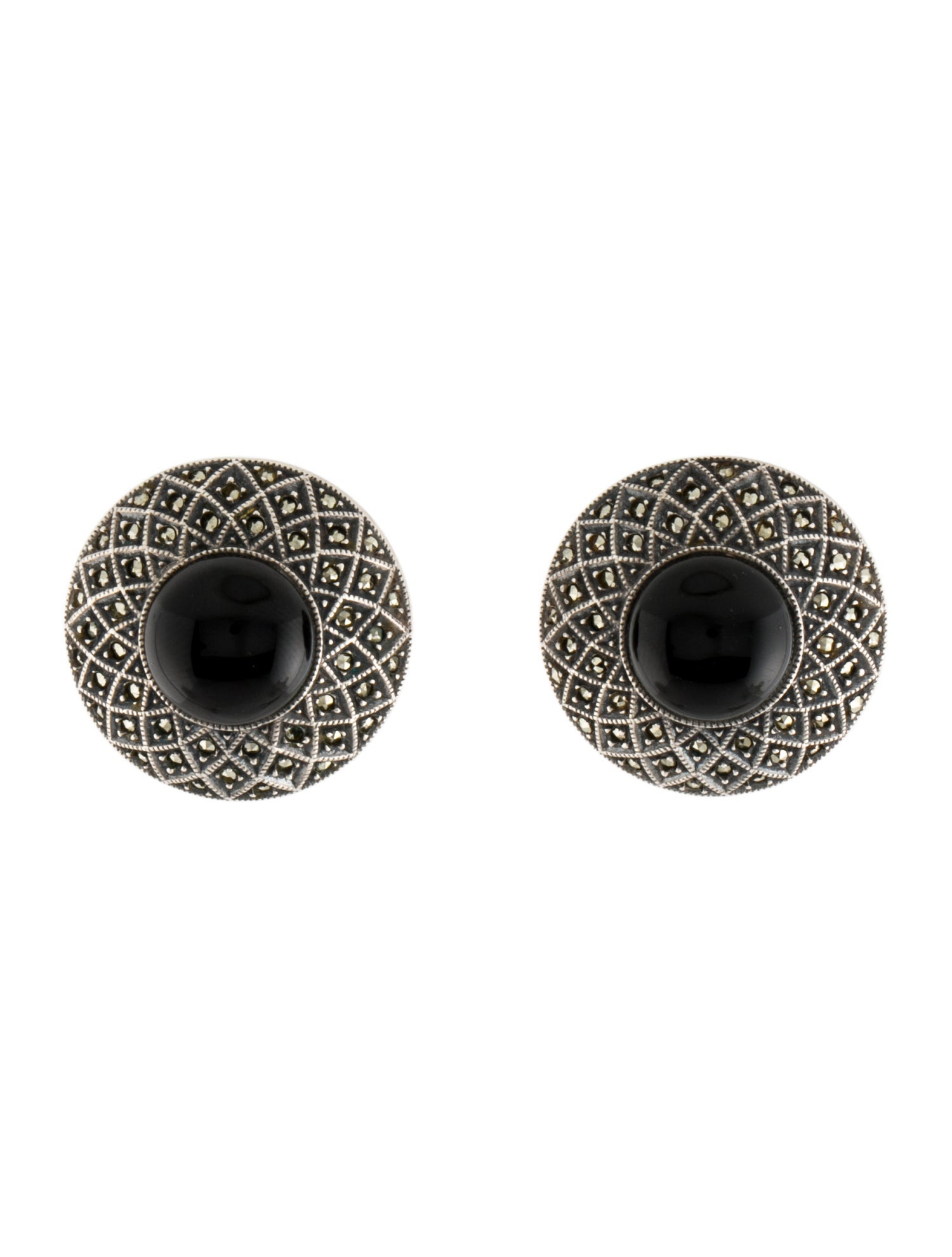 Judith Jack Onyx & Marcasite Circle Earclips