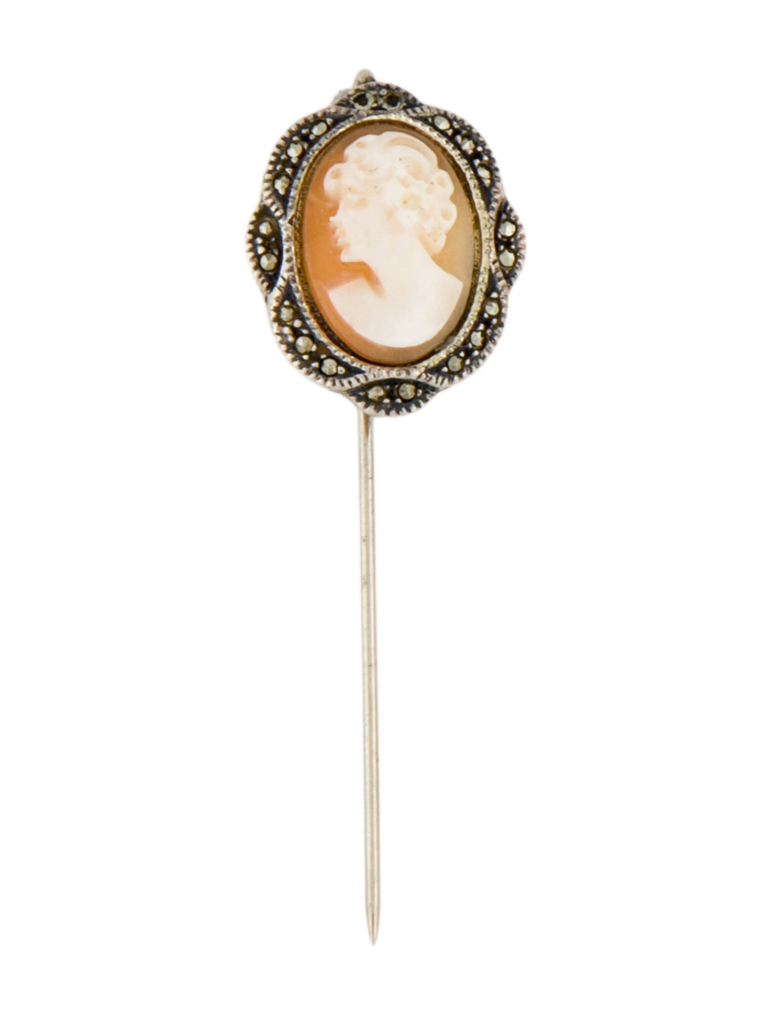 Judith Jack Shell Cameo & Marcasite Stick Pin