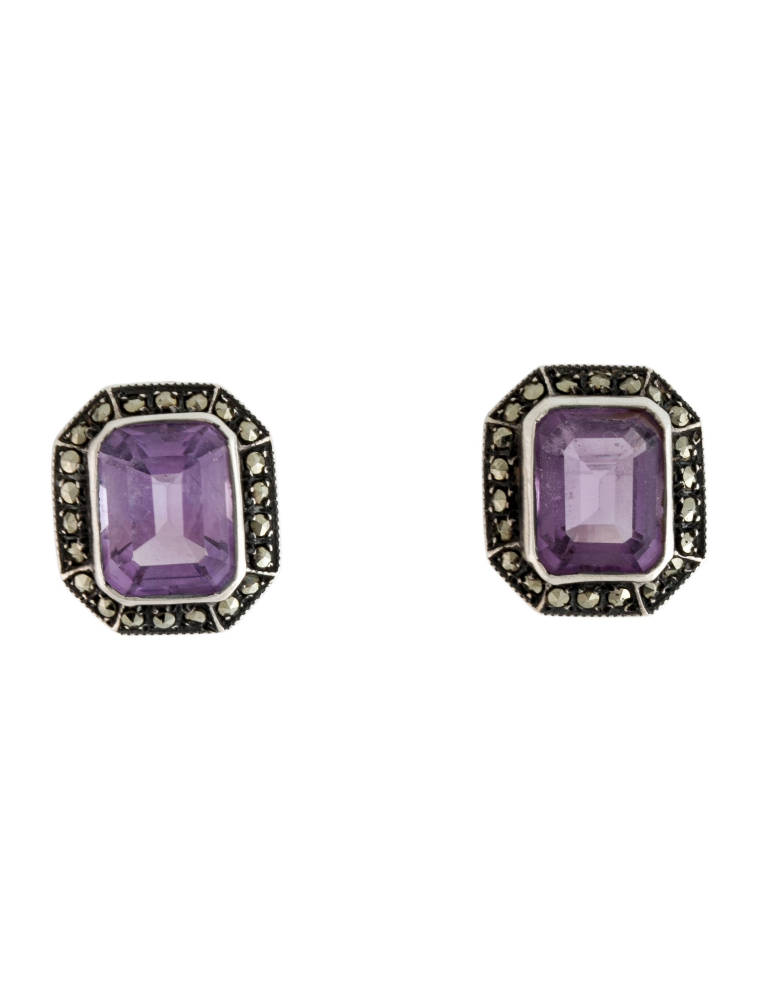 Judith Jack Amethyst & Marcasite Stud Earrings
