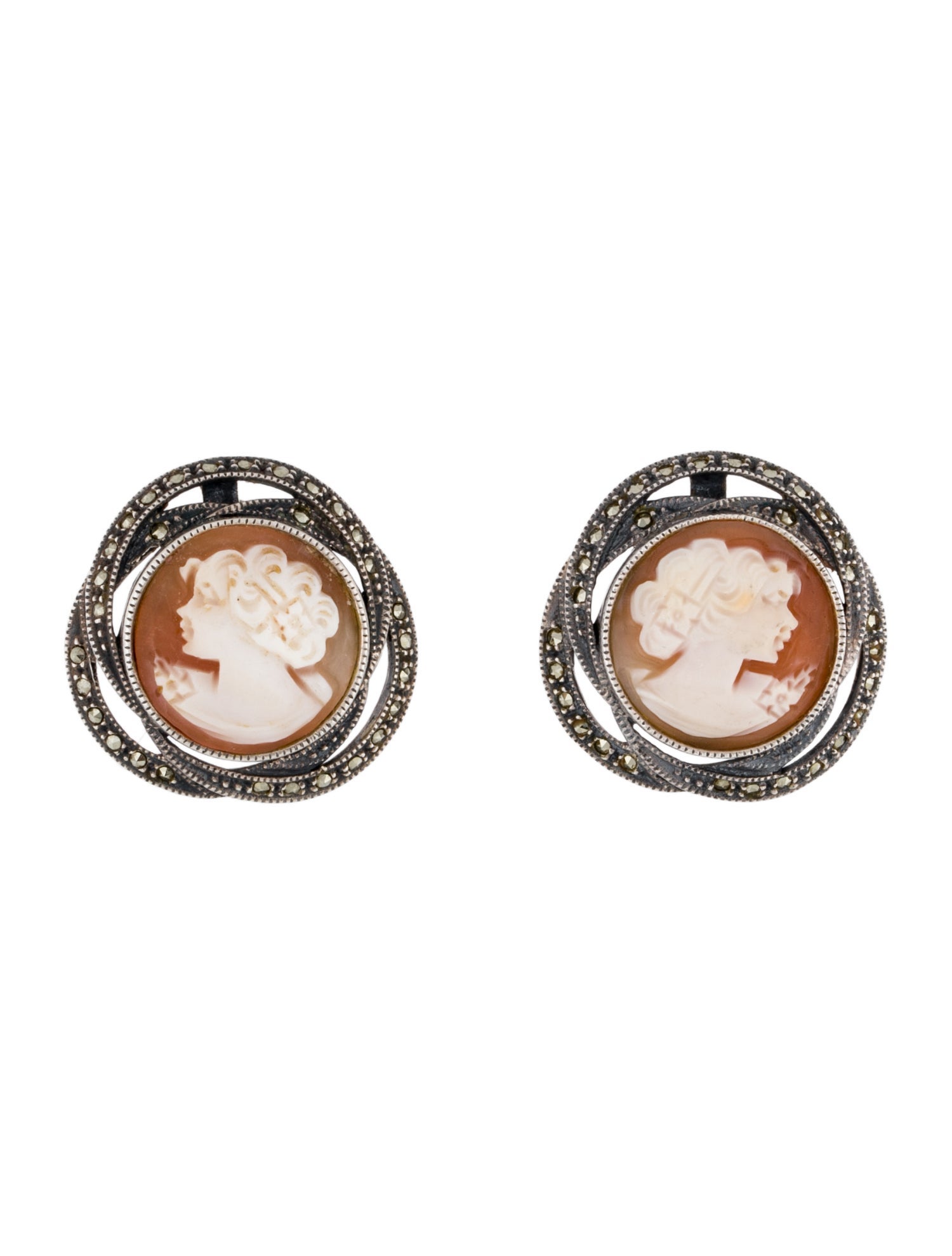 Judith Jack Marcasite & Shell Cameo Earclips