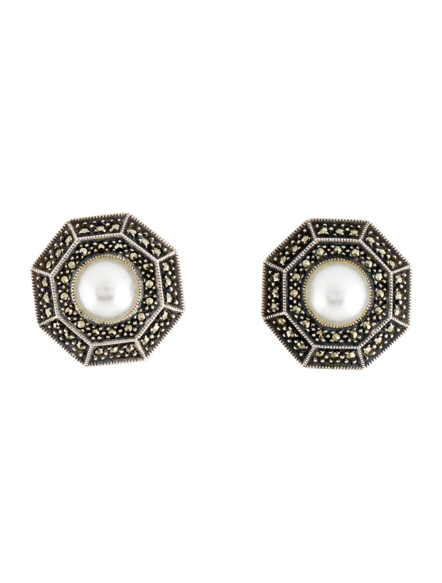 Judith Jack Faux Pearl & Marcasite Earclip Earrings