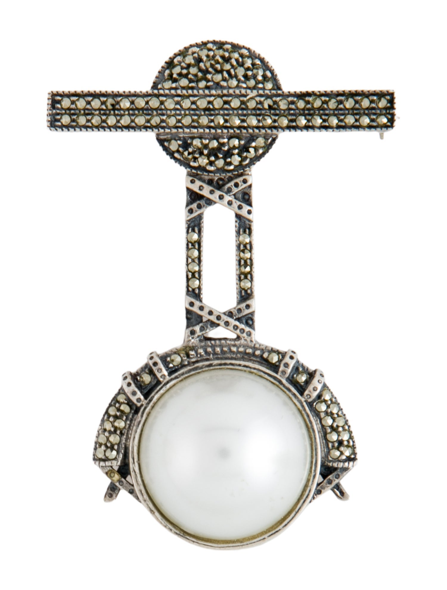 Judith Jack Faux Pearl & Crystal Pin Brooch