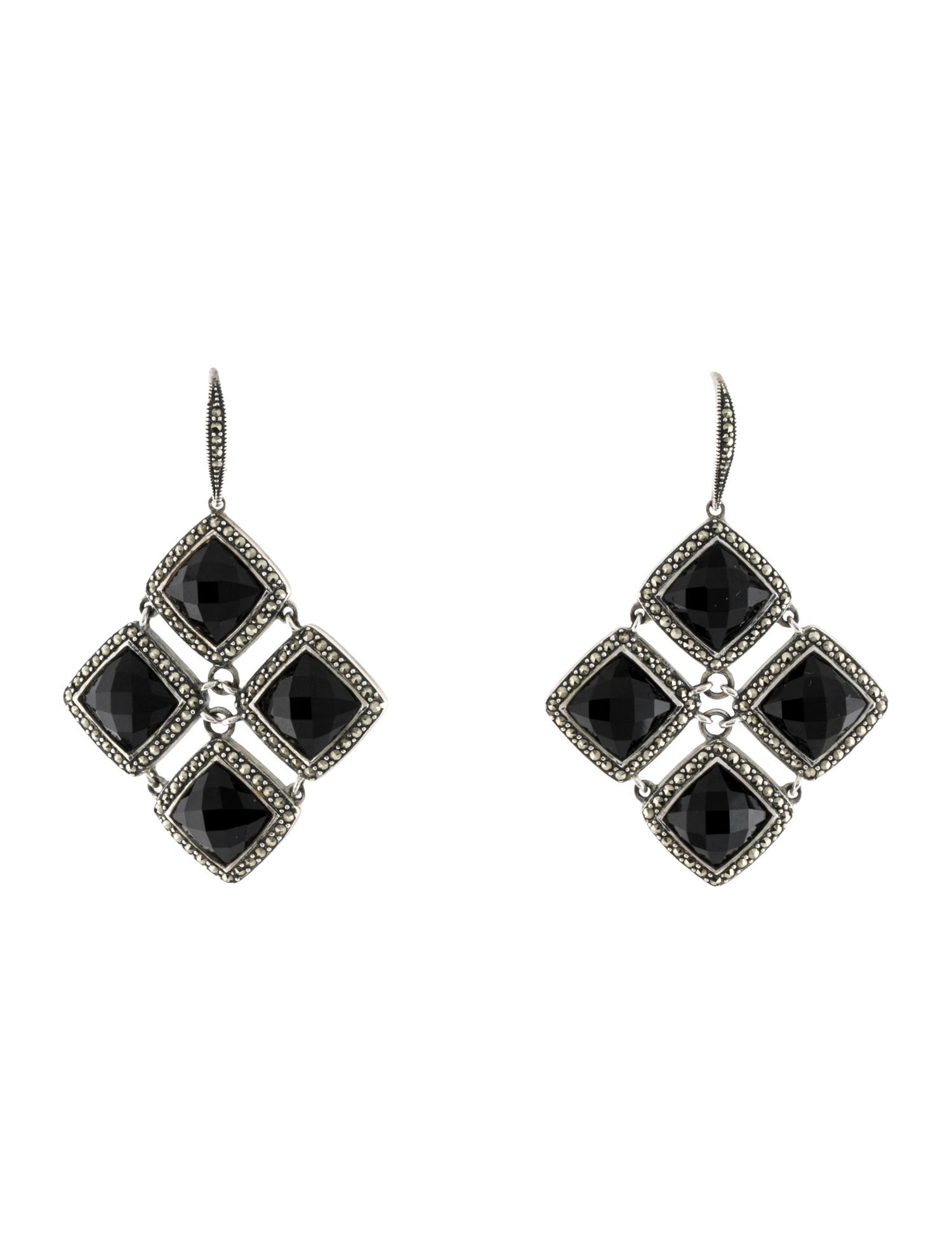 Judith Jack Onyx & Marcasite Drop Earrings