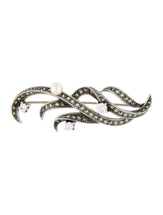 Judith Jack Faux Pearl & Crystal Brooch Pin