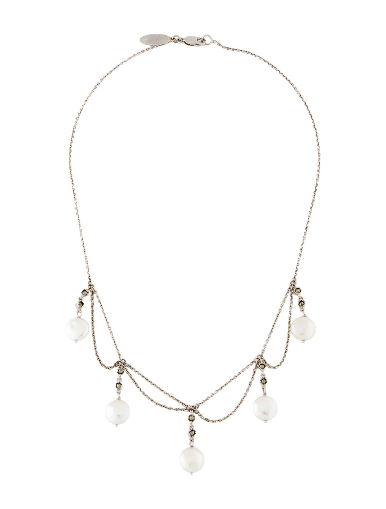 Judith Jack Pearl & Marcasite Station Necklace