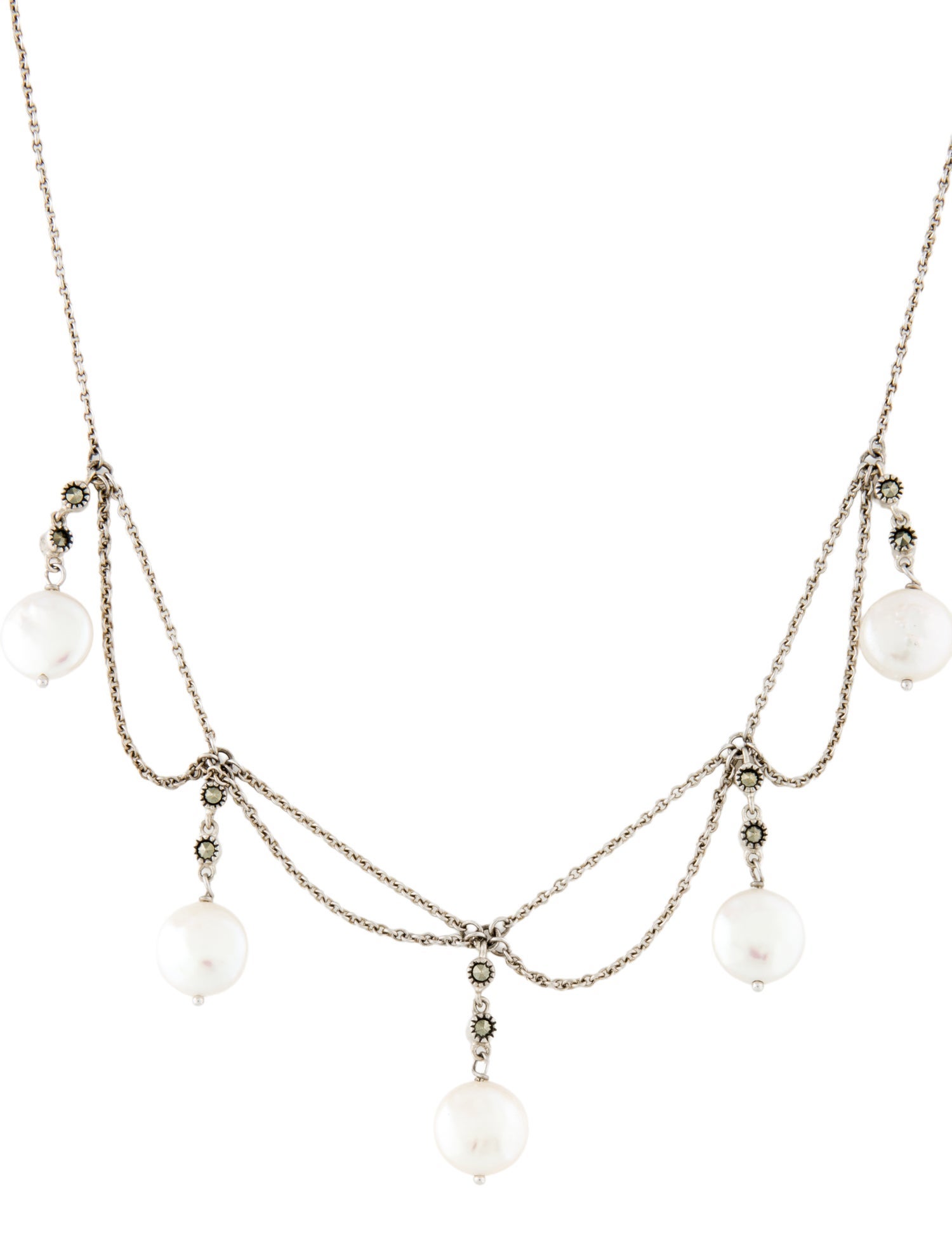 Judith Jack Pearl & Marcasite Station Necklace