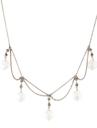 Judith Jack Pearl & Marcasite Station Necklace