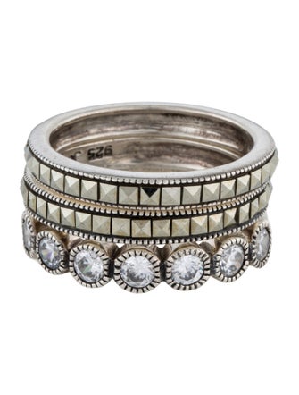 Judith Jack Cubic Zirconia & Marcasite Band Ring Set