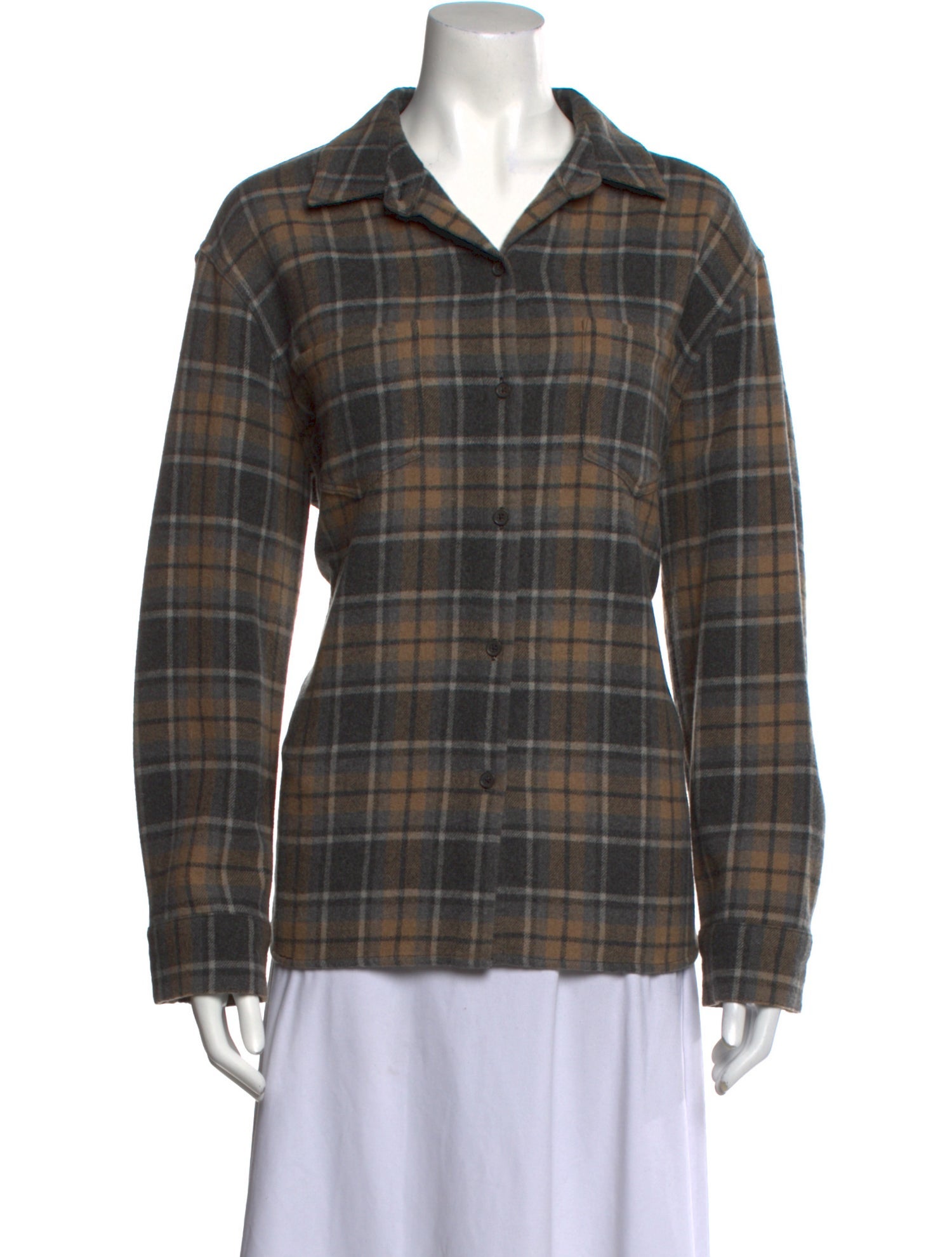 Jenni Kayne Wool Plaid Print Button-Up Top