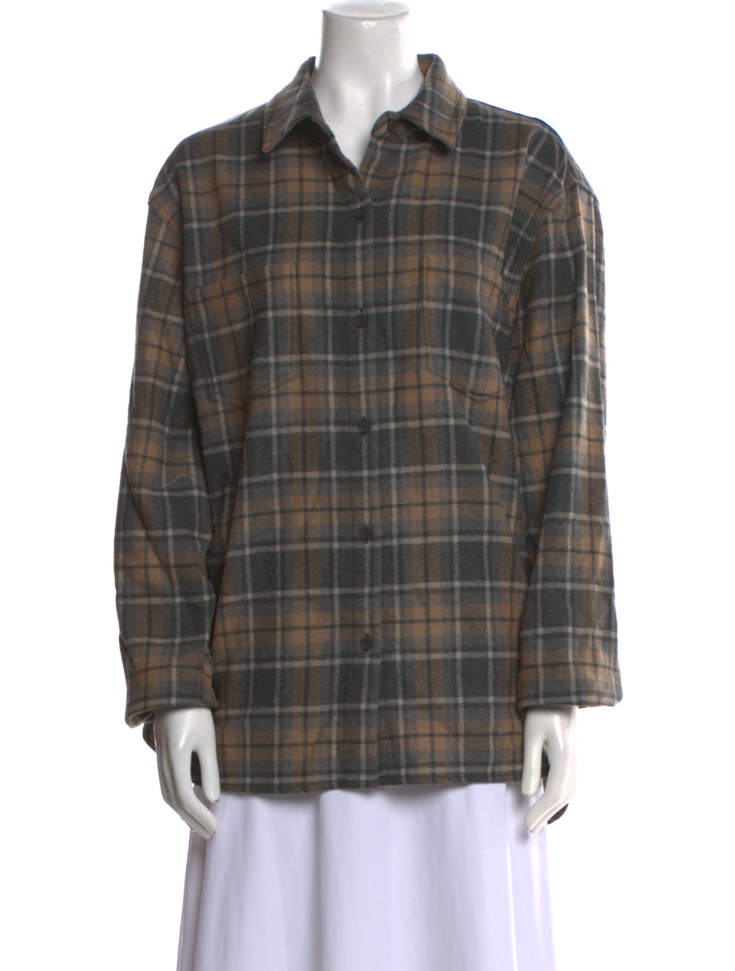 Jenni Kayne Wool Plaid Print Button-Up Top