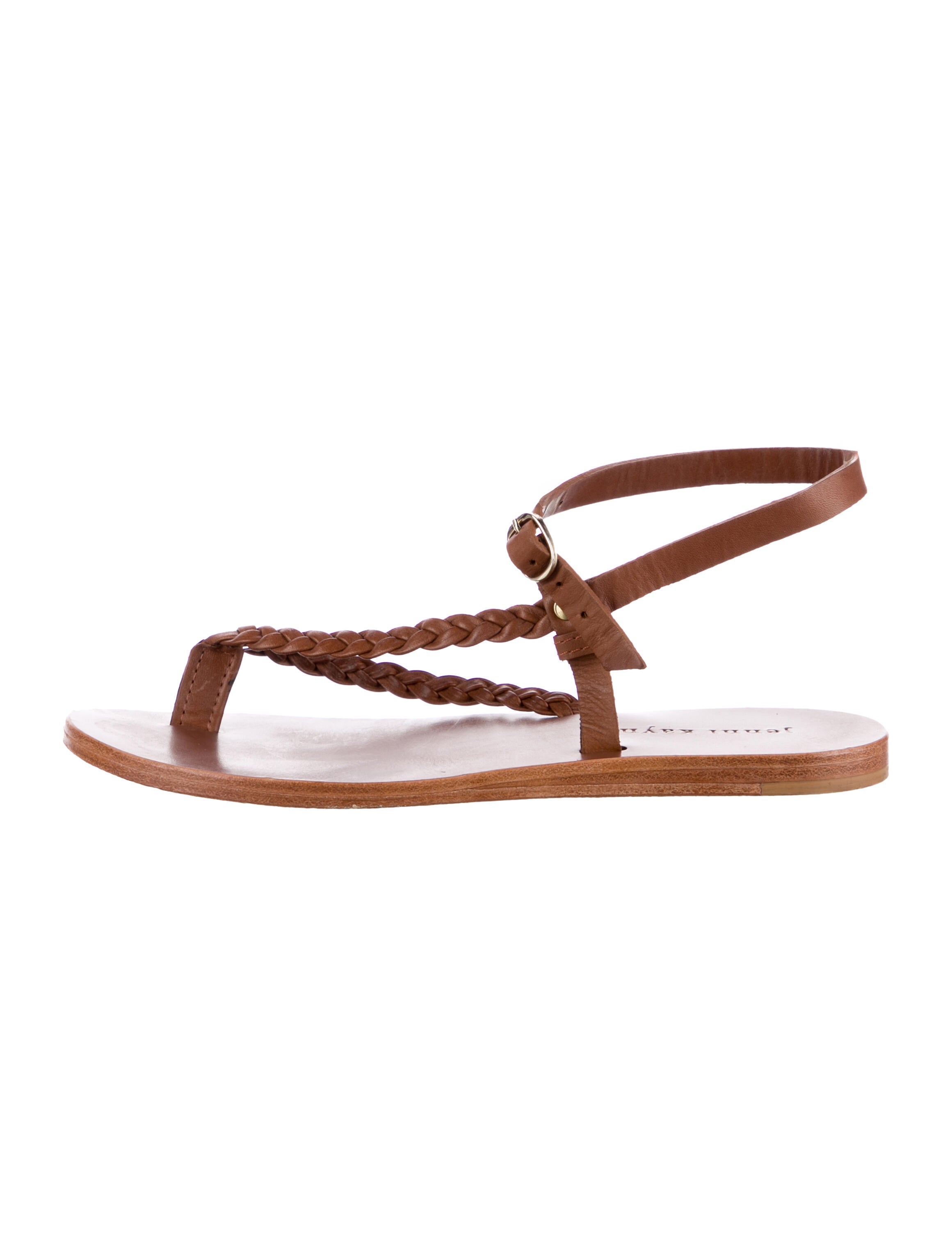 Jenni Kayne Leather Braided Accents T-Strap Sandals
