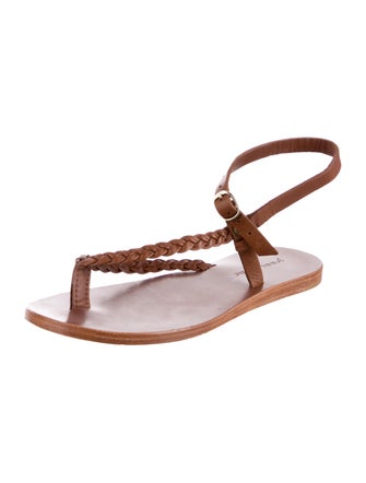 Jenni Kayne Leather Braided Accents T-Strap Sandals