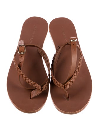 Jenni Kayne Leather Braided Accents T-Strap Sandals