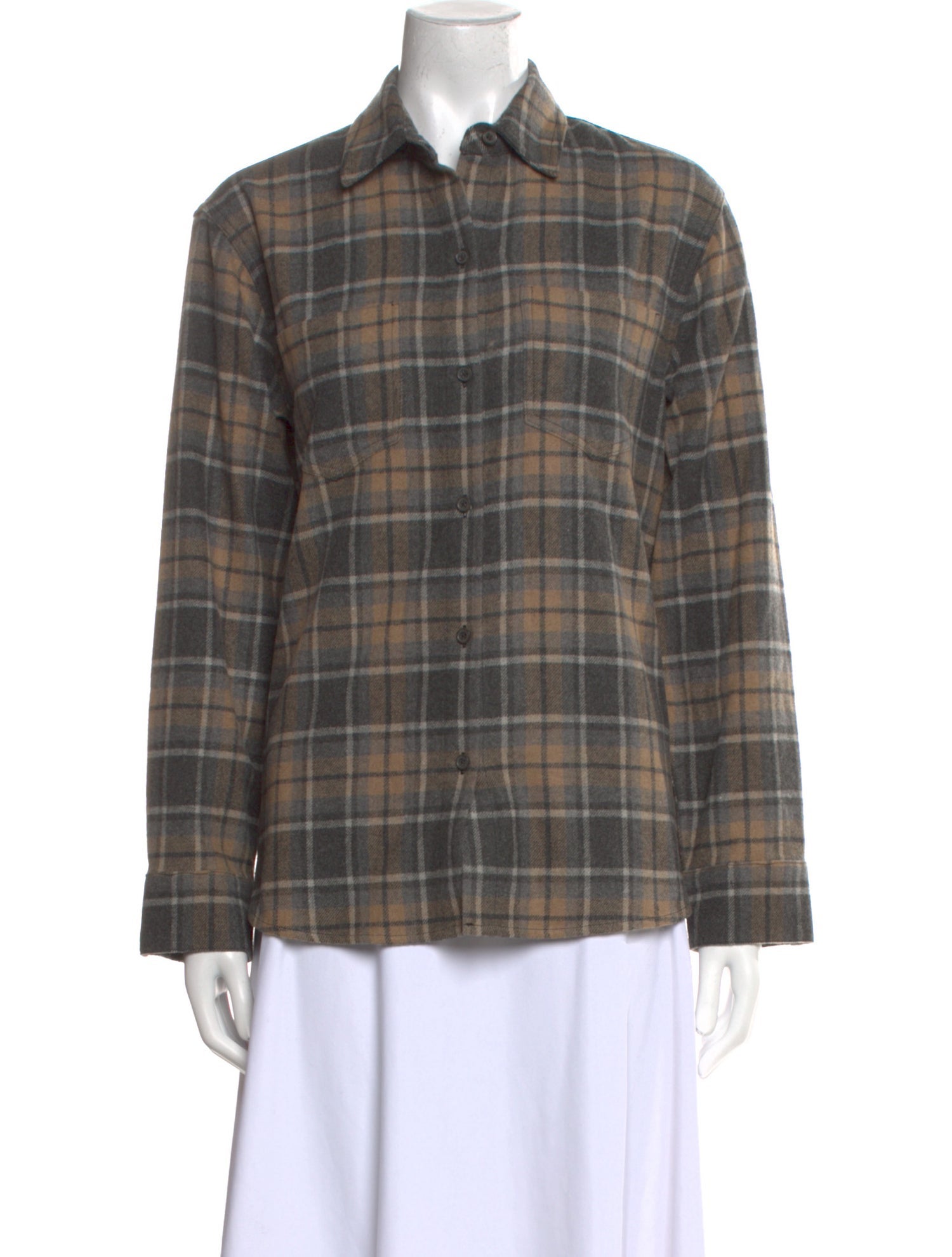Jenni Kayne Wool Plaid Print Button-Up Top